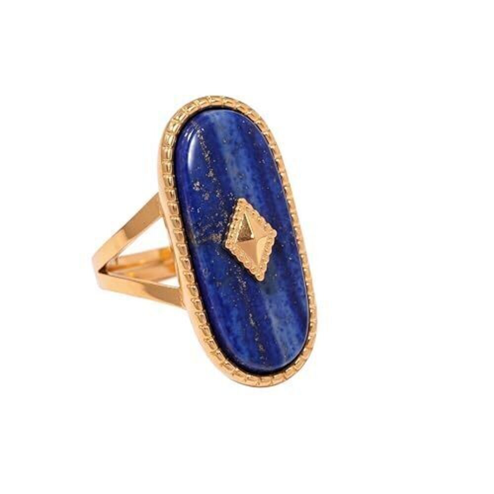 7847 Lapis Lazuli Rings , Adjustable Oval Gemstone Statement Ring, 18K Gold